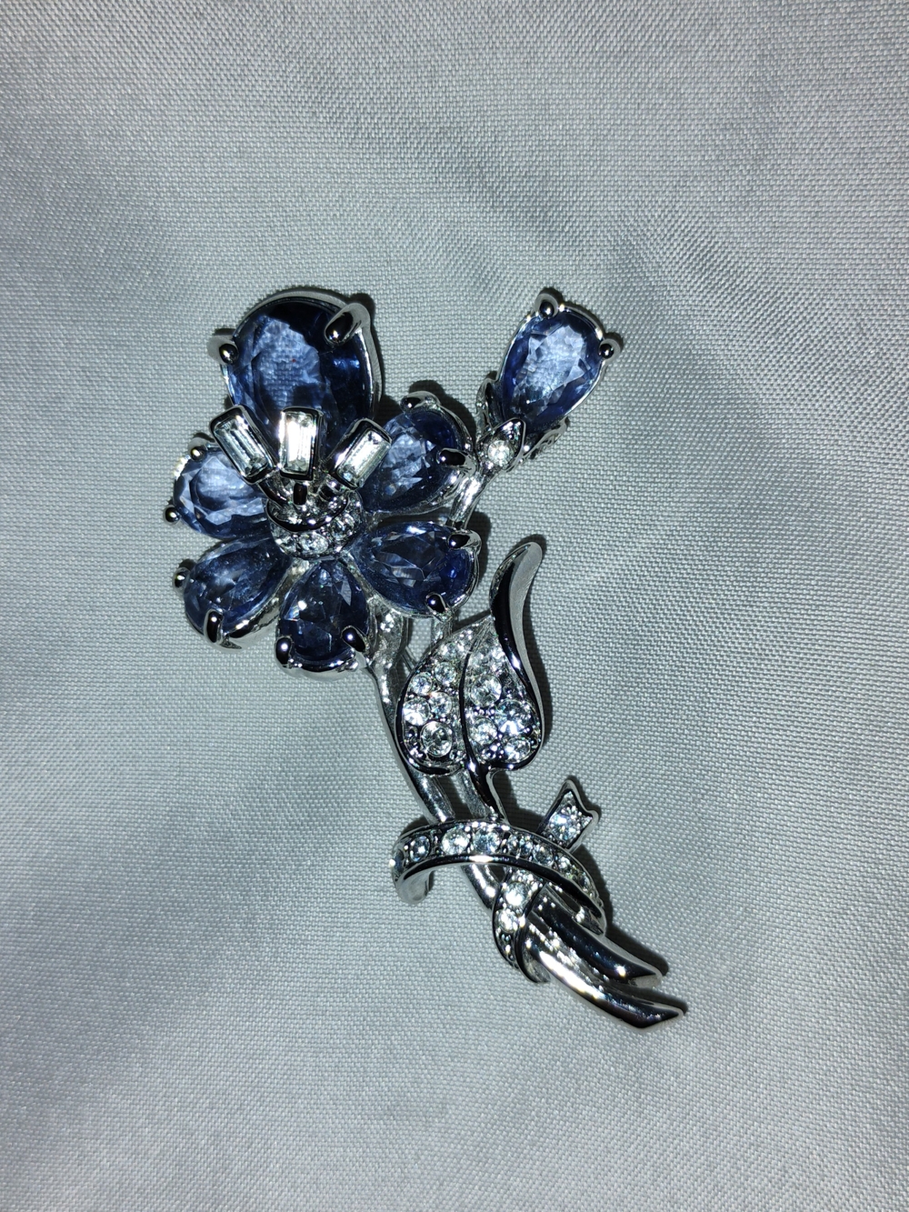 Nolan Miller Silver-Tone Floral Brooch with Purple Petal Crystals